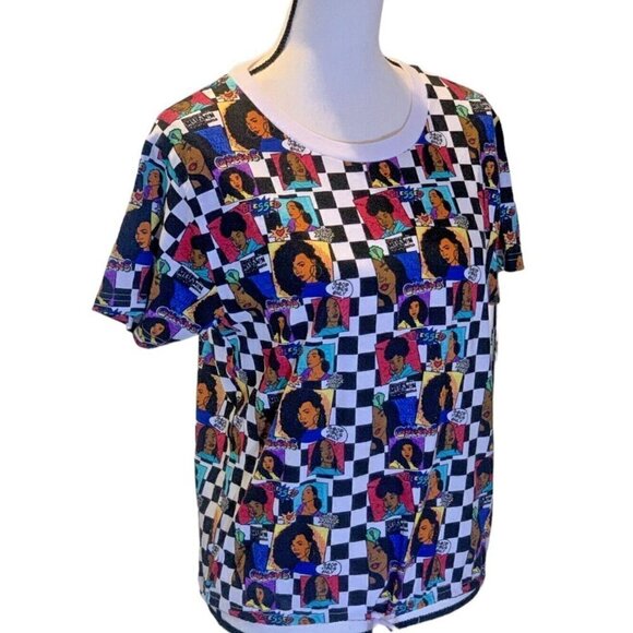 Blessed Queen Womens Shirt Size L Drawstring Hem Short Sleeve Multicolor - Picture 1 of 10